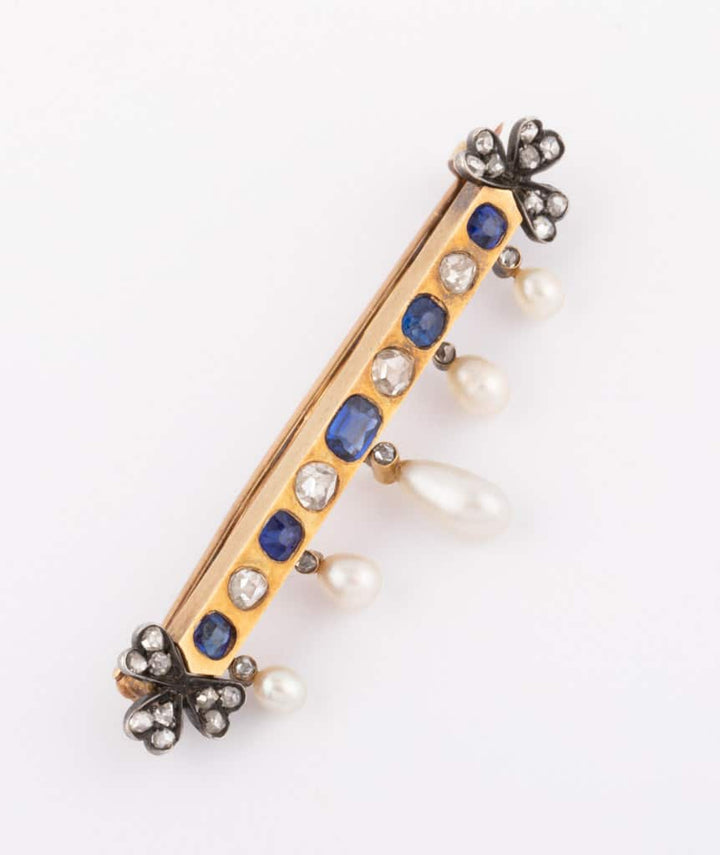 Caillou Paris Broche Barrette Ancienne Diamants Saphirs Et Perles Guena Profil