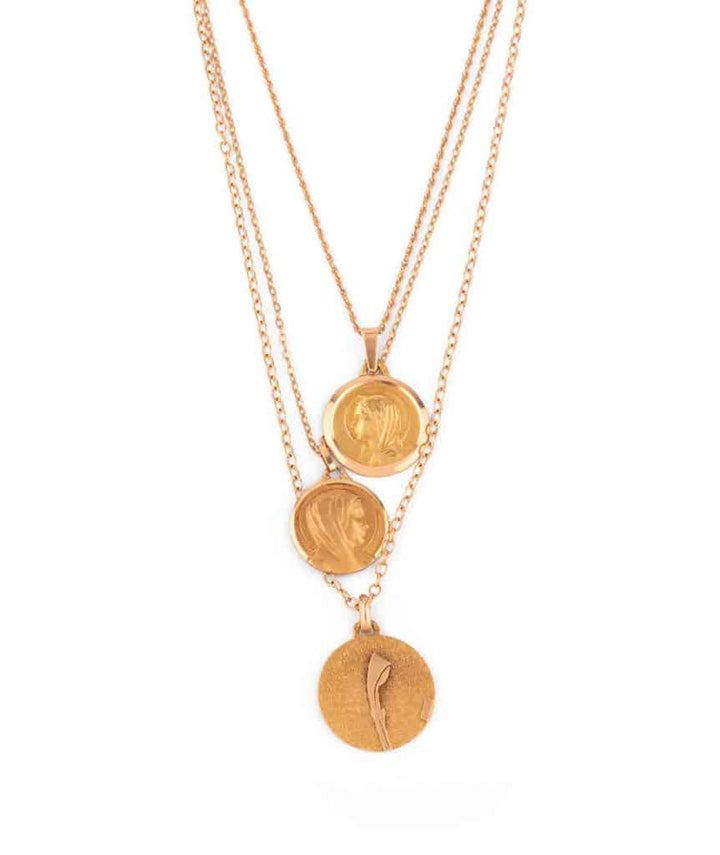 Caillou Paris Collier Ancien Or 3 Chaines Chapa Gros Plan Face