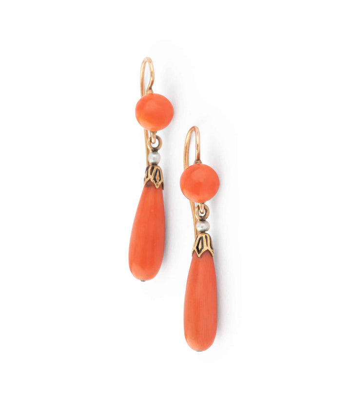 Caillou Paris Pendants D'oreilles Ancien Corail Fiora Detail