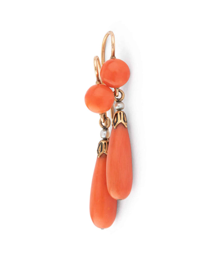 Caillou Paris Pendants D'oreilles Ancien Corail Fiora Gros Plan