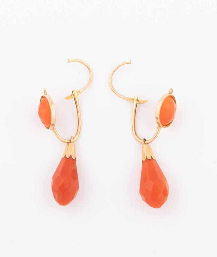 Caillou Paris Pendants D'oreilles Anciens Or Et Corail %22isis%22 Ouvert