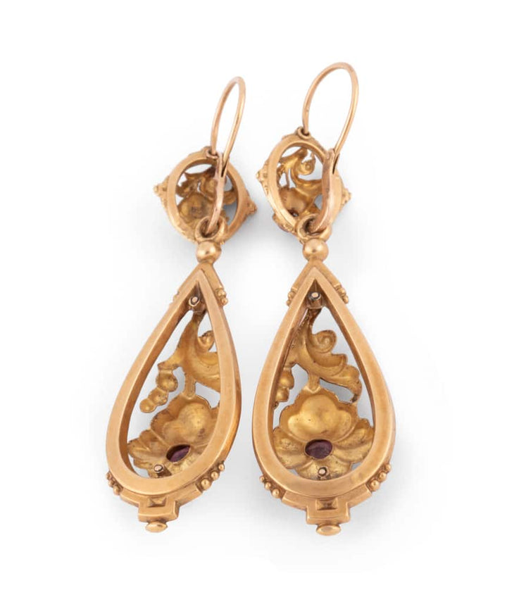 Caillou Paris Pendants Doreilles Epoque Louis Philippe Or Et Grenat Leona Dos