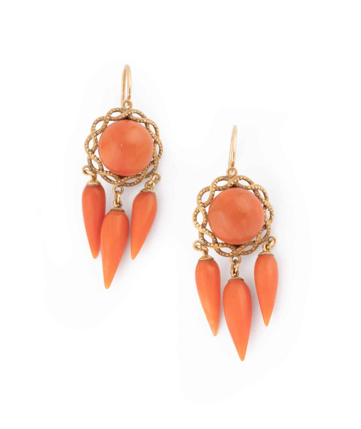 Caillou Paris Pendants Oreilles Anciens Corail Blin Details