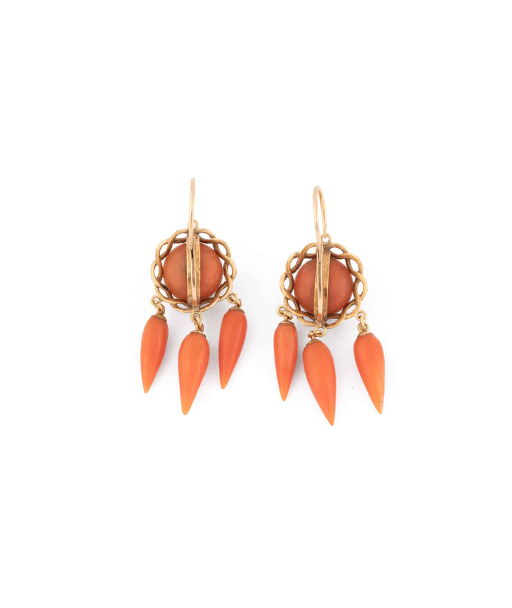 Caillou Paris Pendants Oreilles Anciens Corail Blin Dos