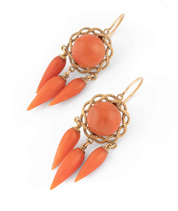 Caillou Paris Pendants Oreilles Anciens Corail Blin Gros Plan