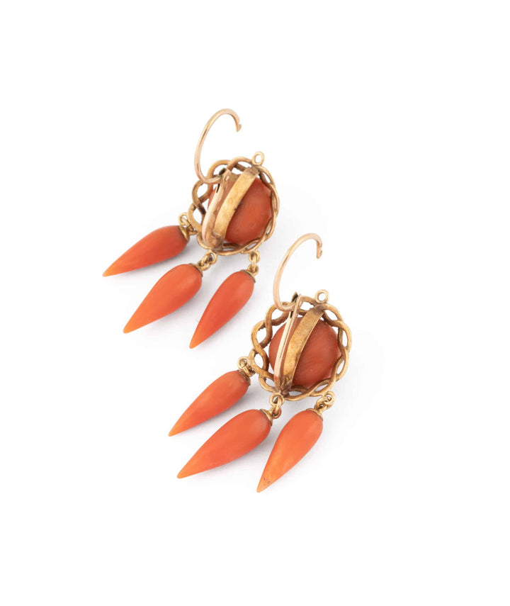 Caillou Paris Pendants Oreilles Anciens Corail Blin Ouverts