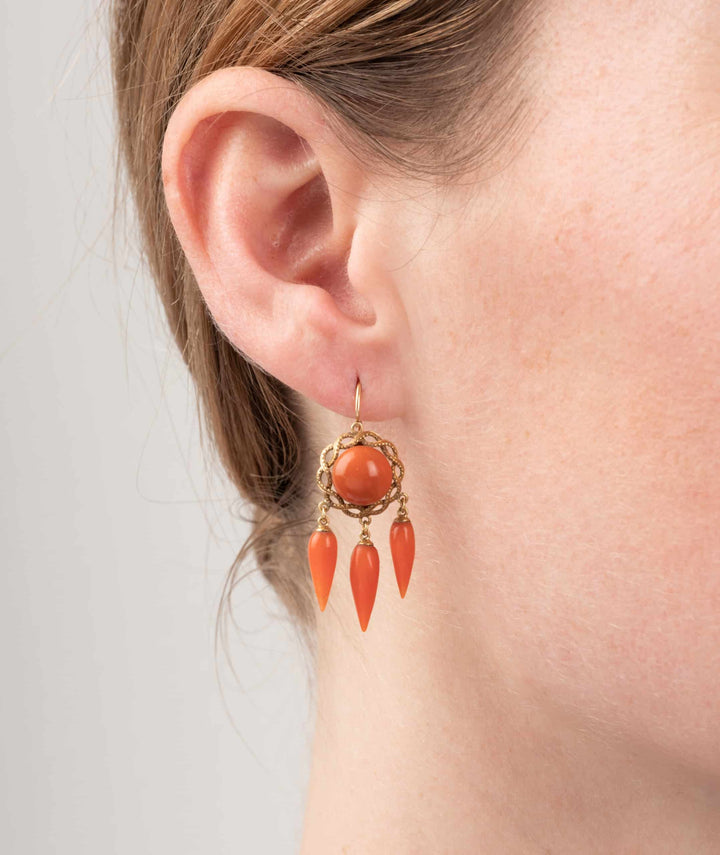 Caillou Paris Pendants Oreilles Anciens Corail Blin Porter