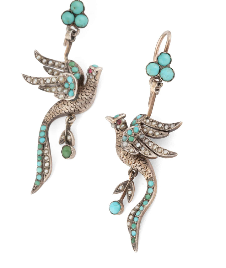 Caillou Paris Pendants Oreilles Anciens Perles Et Turquoises Reisel Gros Plan