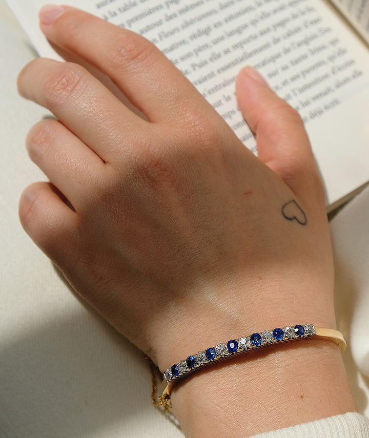 Bracelet ancien en saphirs et diamants "Penna" ambiance