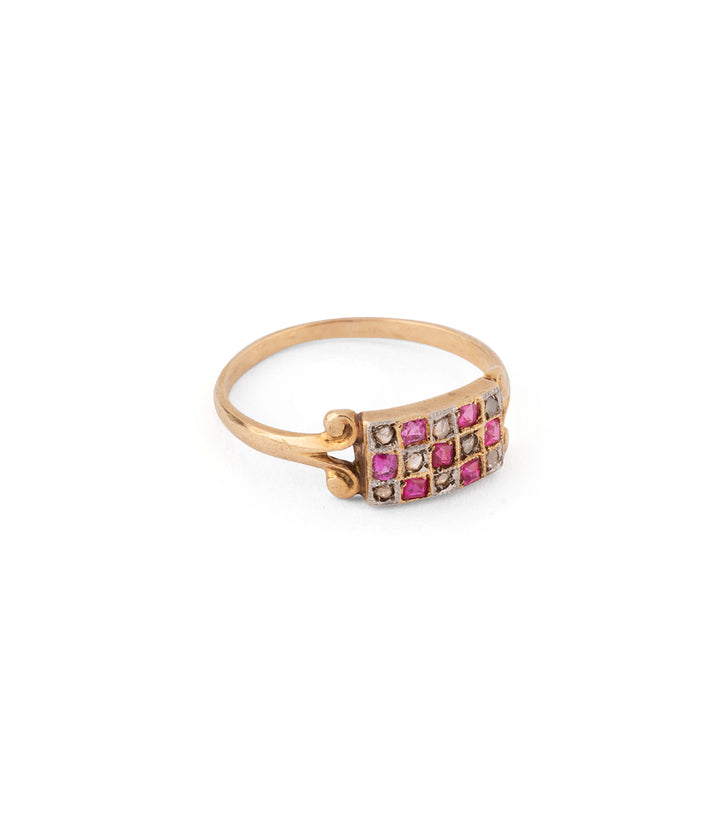 20s diamonds rubies gold ring "Vaka" - Caillou Paris
