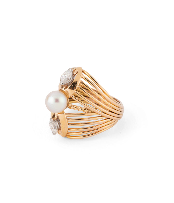50s pearl diamond ring "Saby" - Caillou Paris