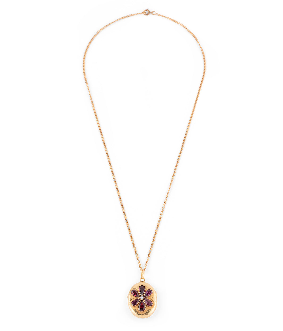 Ancien médailon porte-photo en or et grenat "Abelia" - Caillou Paris