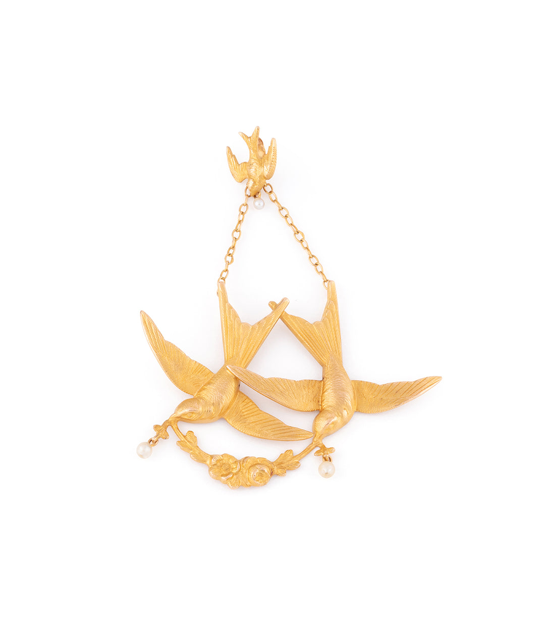 Ancien pendentif en or avec hirondelles "Onni" - Caillou Paris
