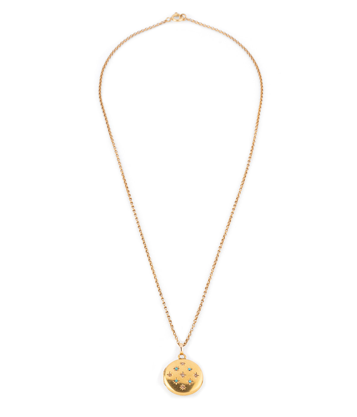 Ancien pendentif porte-photo en or, perle et turquoise "Barn" - Caillou Paris