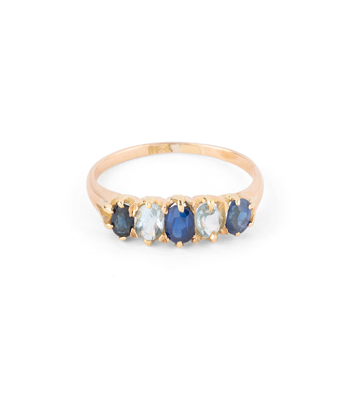 Ancienne bague jarretière aigues-marines saphirs "Pagana" - Caillou Paris