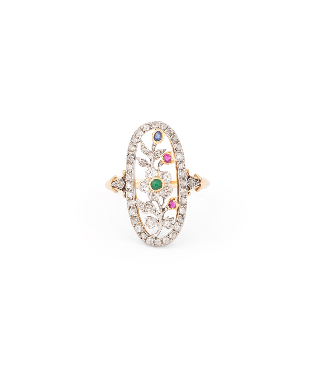 Ancienne bague marquise fleurs diamants "Tieriu" - Caillou Paris