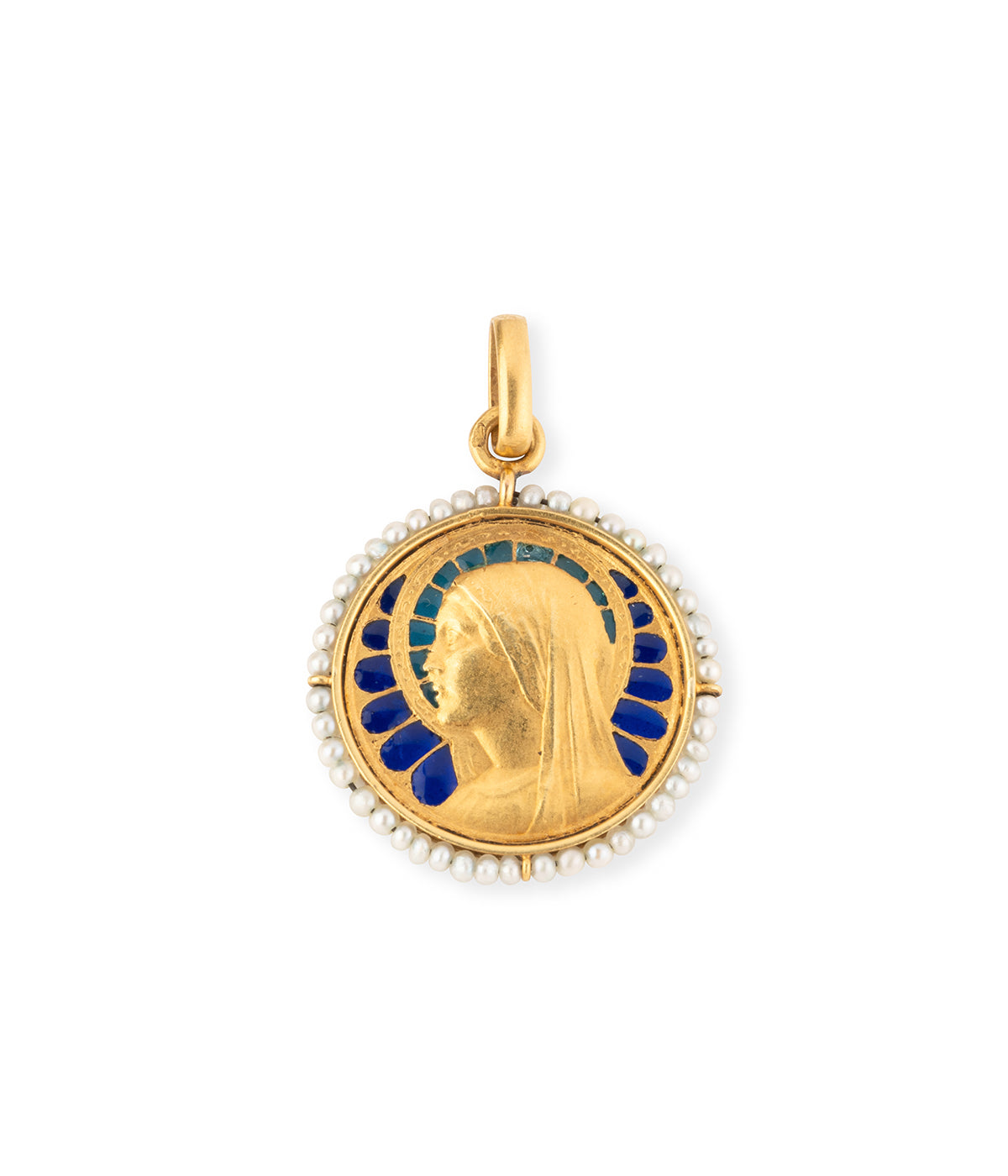 Ancienne-medaille-Art-vierge-or-email-Hane-Caillou-Paris