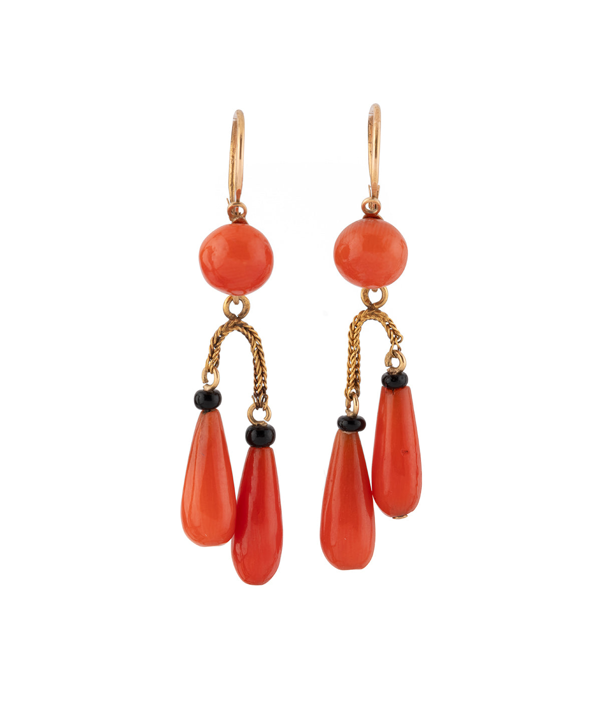 Anciennes boucles d'oreilles Napoléon III en corail et or "Edma" - Caillou Paris