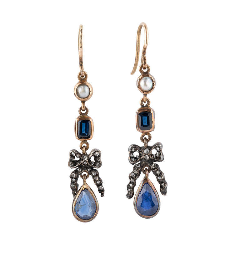 Anciennes boucles d'oreilles en saphirs et diamants "Lilian" - Caillou Paris