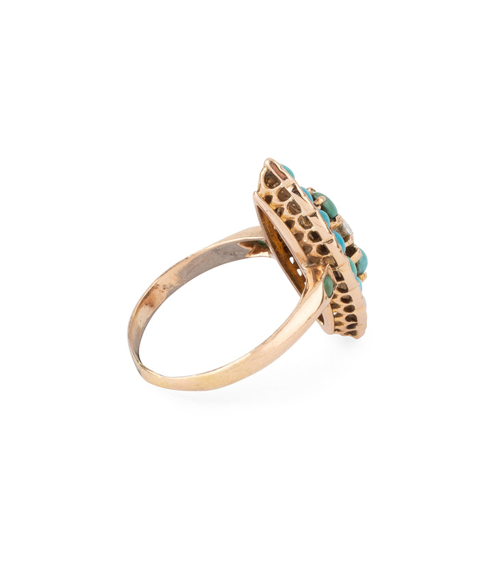 Antique-14K-gold-ring-tuquoises-diamonds-Jaimi-Caillou-Paris