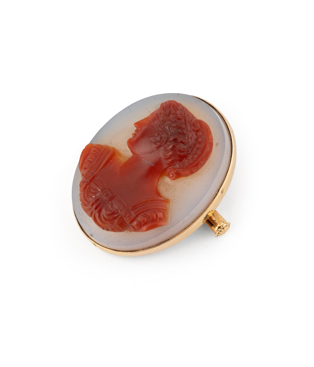 Antique agate cameo brooch woman profile 18k gold antique jewelry "Orella" - Caillou Paris