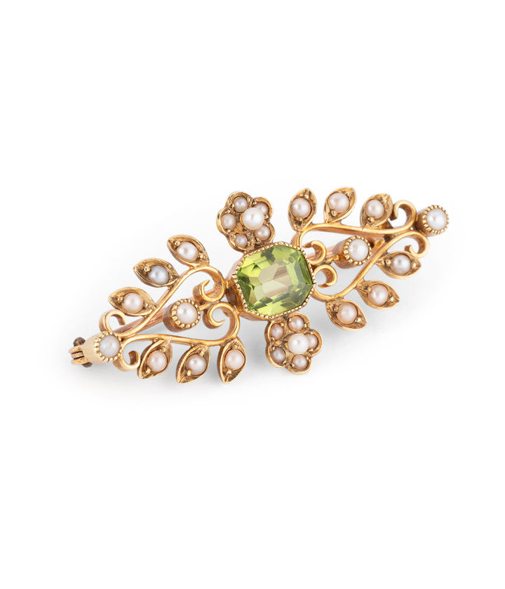 antique brooch pearl and peridot in 18k gold "Arvie" - Caillou Paris