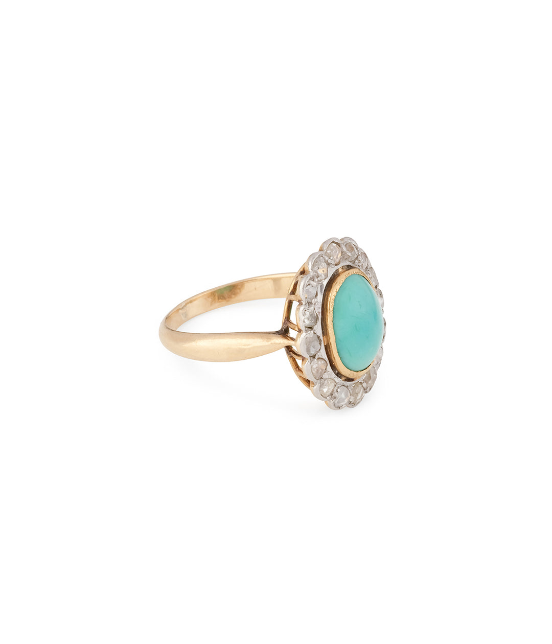 Antique-cluster-ring-turquoise-diamonds-18k-gold-Moina-Caillou-Paris