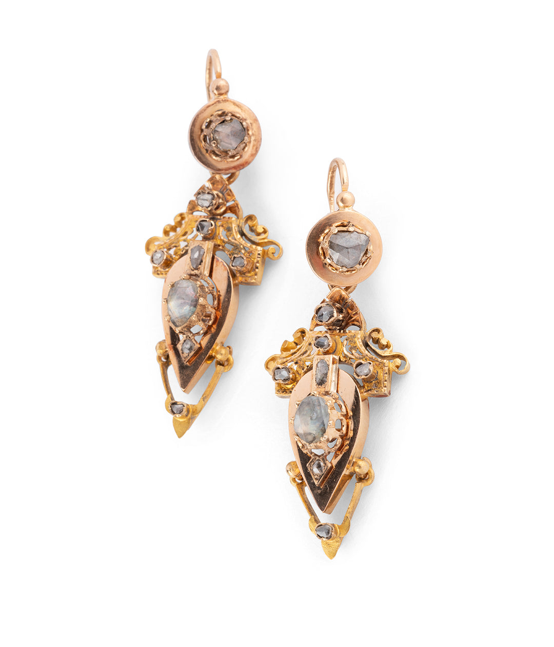 Antique diamonds gold earrings "Tymen" - Caillou Paris