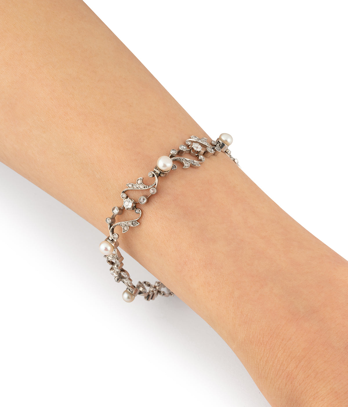 Antique edwardian pearls diamonds bracelet Pawl - Caillou Paris