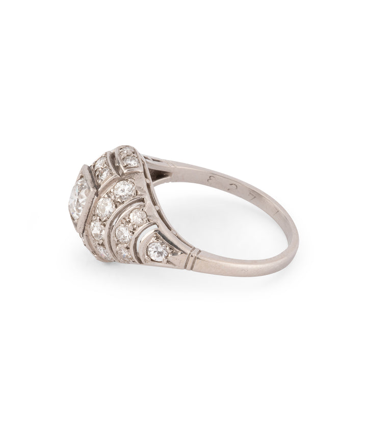 Antique engagement ring Art deco platinum and diamonds "Eamon" - Caillou Paris