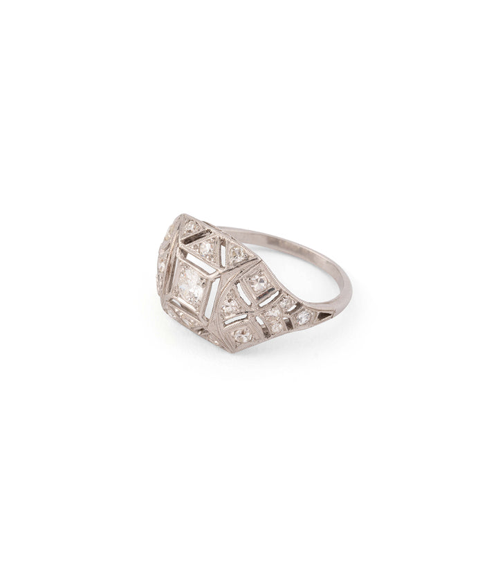Antique engagement ring Art deco platinum diamonds "Youli" - Caillou Paris