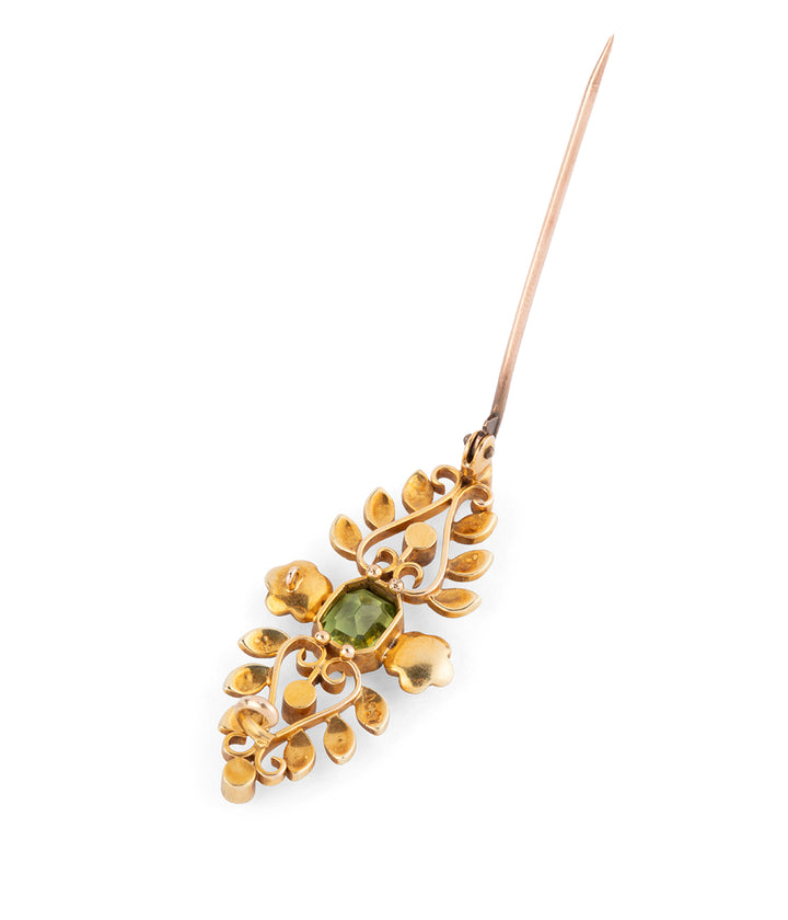 Antique floral brooch in peridot and gold "Arvie" - Caillou Paris