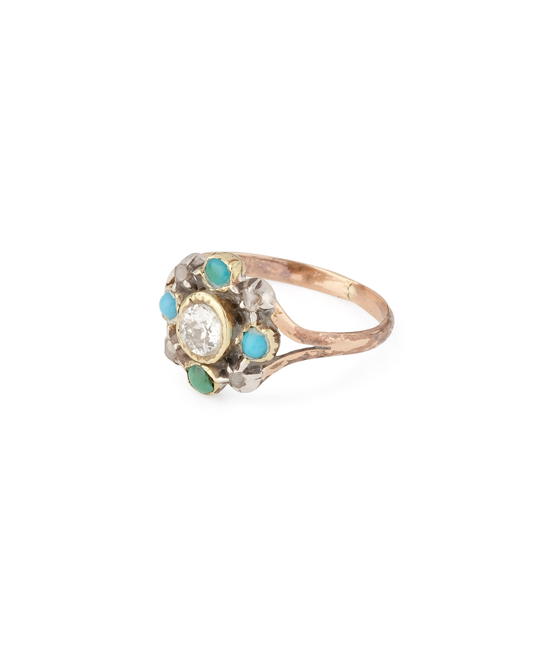 Antique-floral-ring-diamonds-turquoise-Jouni-Caillou-Paris