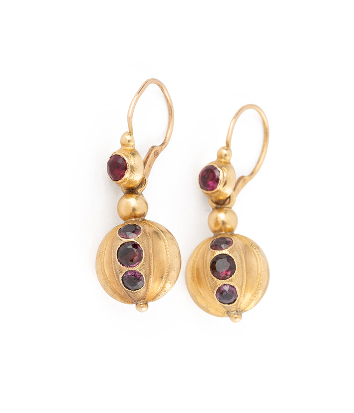 Antique garnet gold earrings Domna - Caillou Paris