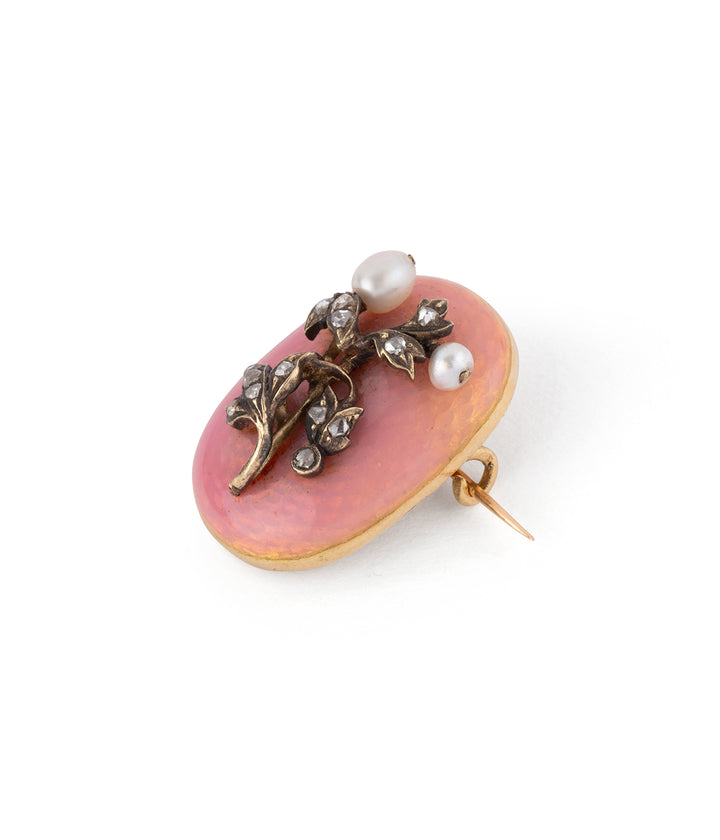 antique gold brooch enamelled with diamonds and pearls "Nurya" - Caillou Paris