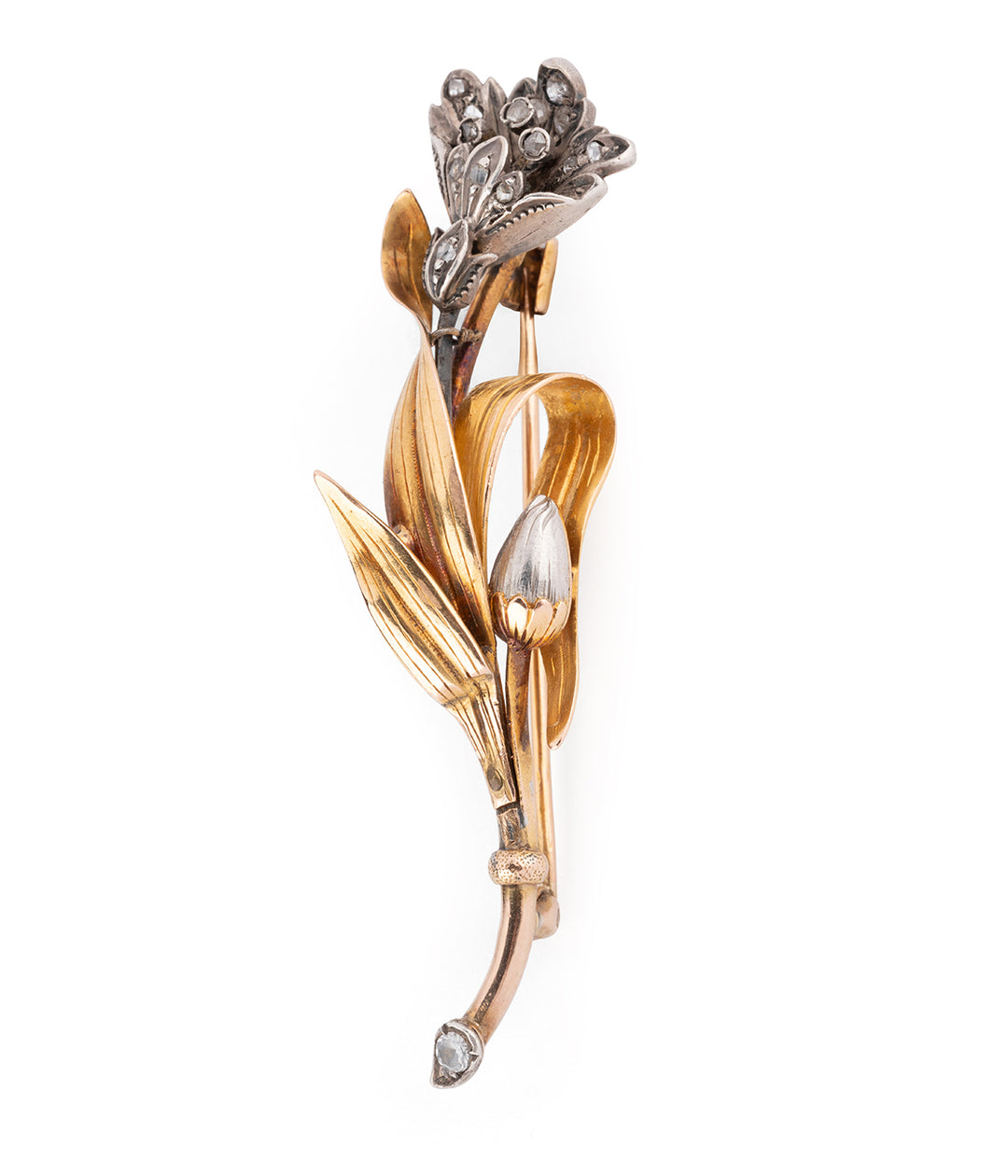 Antique gold diamond flower brooch "Koree" - Caillou Paris