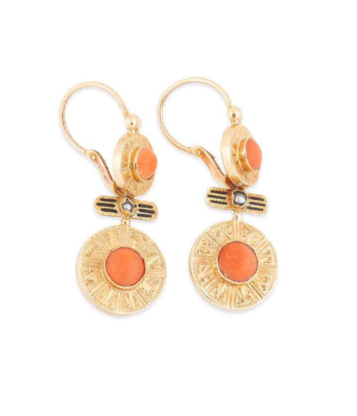 Antique-gold-earrings-coral-Pattie