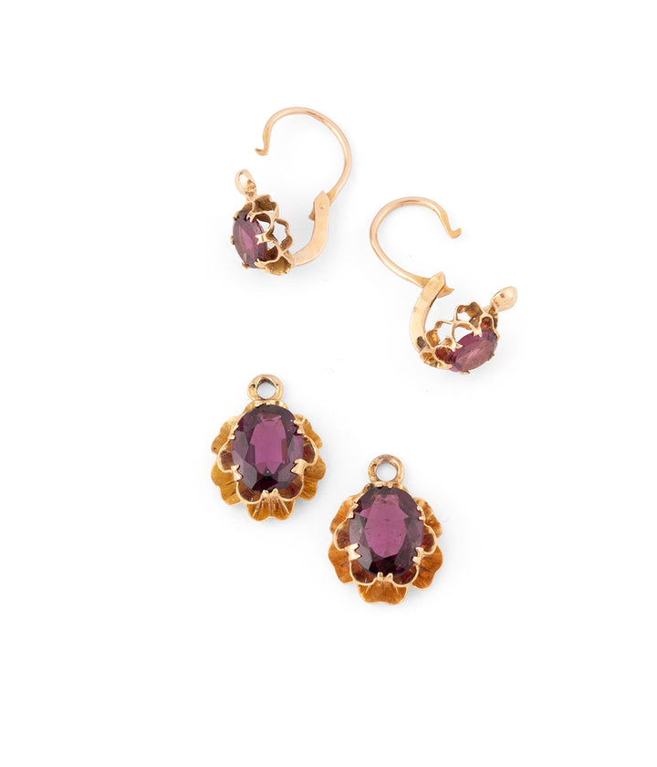 Antique gold earrings garnet "Maera" - Caillou Paris