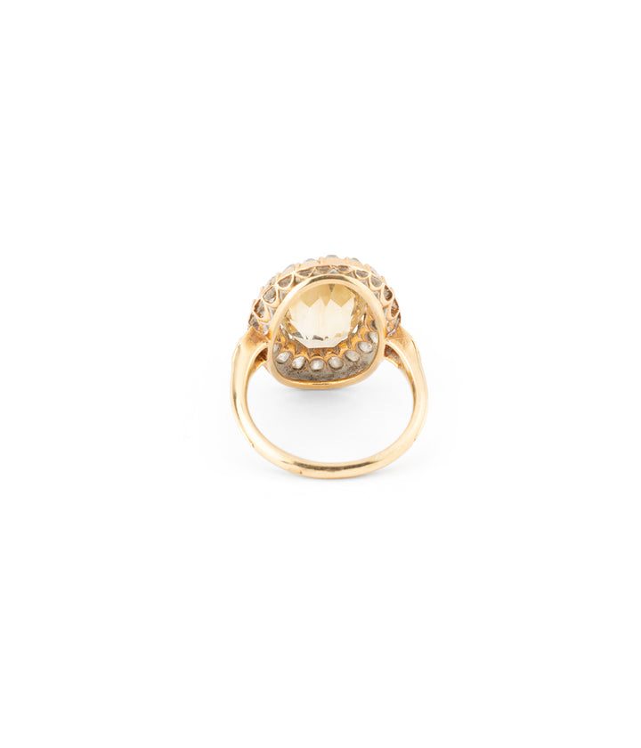 Antique halo ring citrine diamonds Genny - Caillou Paris