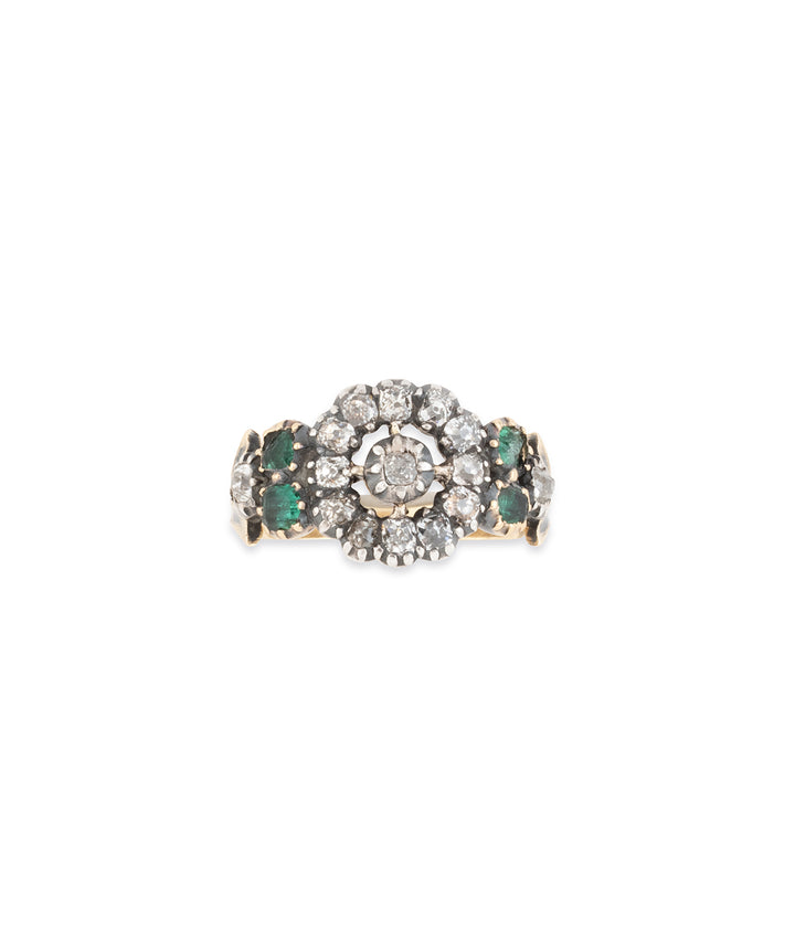 Antique-halo-ring-emeralds-diamonds-Danie