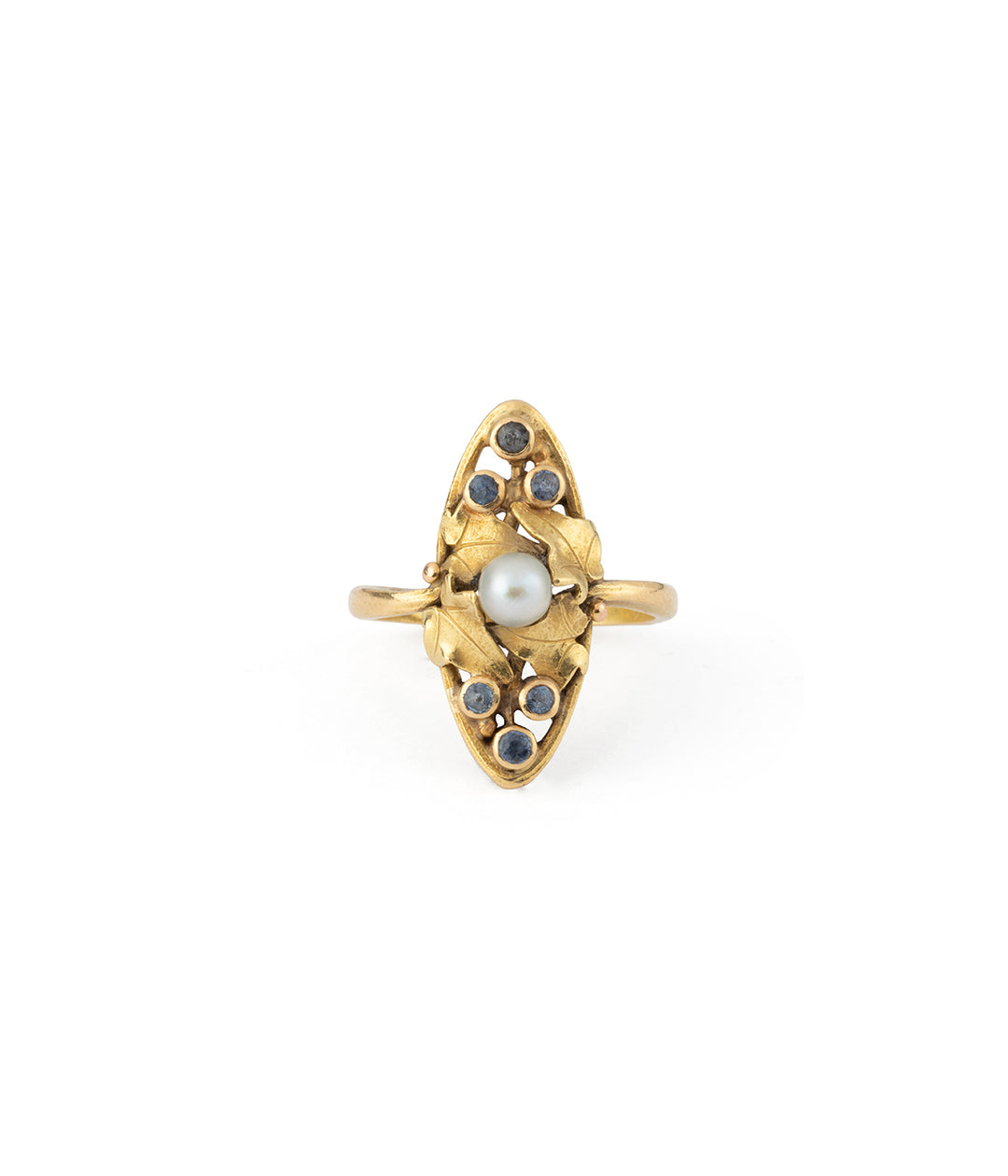 Antique marquise sapphire pearl ring Bray - Caillou Paris