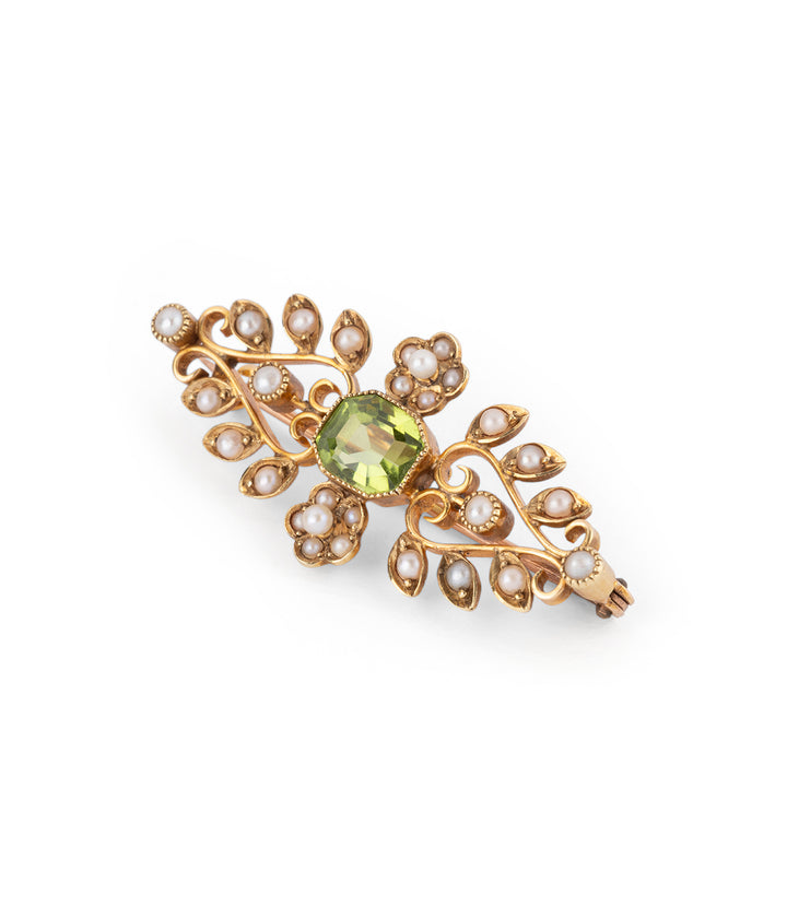 Antique pearl and peridot brooch "Arvie" - Caillou Paris