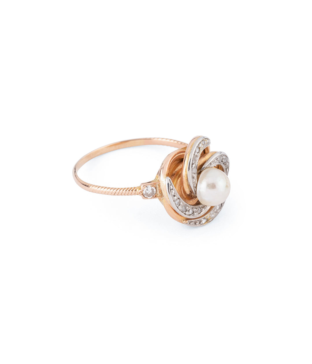 Vintage tourbillon pearl diamond ring gold "Palak" - Caillou Paris