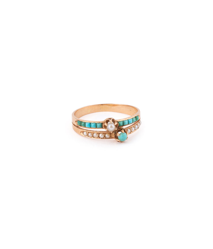 Antique pink gold pearl turquoise ring "Baya" - Caillou Paris