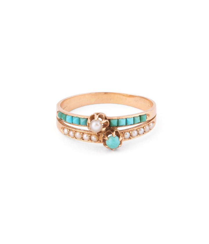 Antique pink gold turquoise pearl ring "Baya" - Caillou Paris