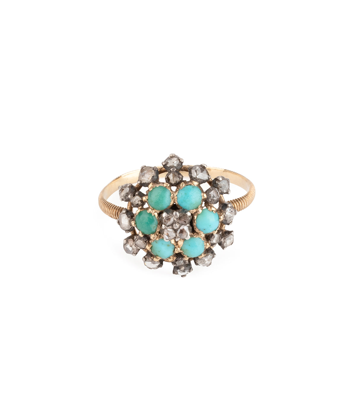Antique-ring-14k-gold-turquoise-diamonds-Badda-Caillou-Paris