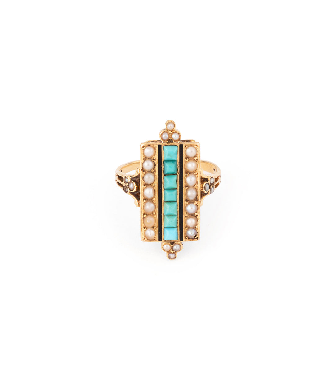 Antique ring turquoise pearls gold "Gaelle" - Caillou Paris