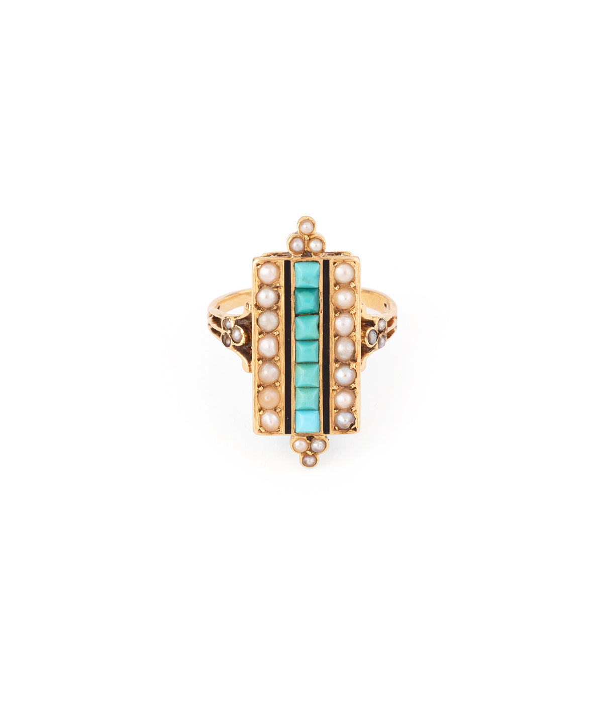Antique ring turquoise pearls gold "Gaelle" - Caillou Paris