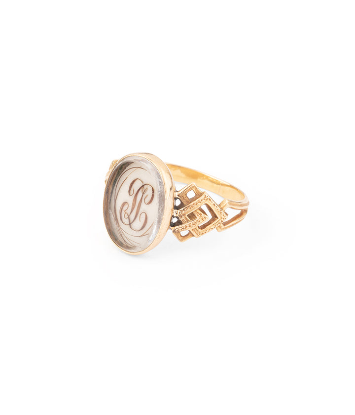 Antique romantic ring initials hairs "Marekka" - Caillou Paris