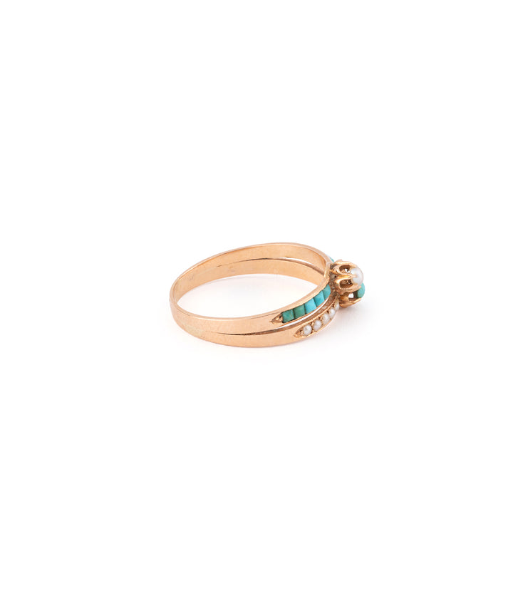 Antique toi et moi ring pearl and turquoise "Baya" - Caillou Paris